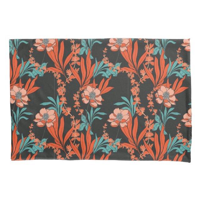 Orange Abstract Floral Pattern Pillowcase (Front-Left)