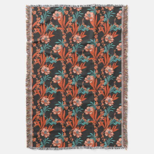 Orange Abstract Floral Pattern Throw Blanket (Front Vertical)