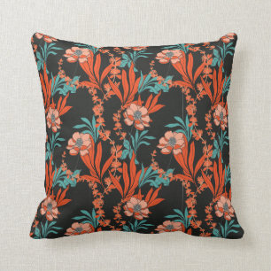 Orange Abstract Floral Pattern Throw Pillow