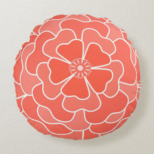 Orange abstract flower pattern round pillow