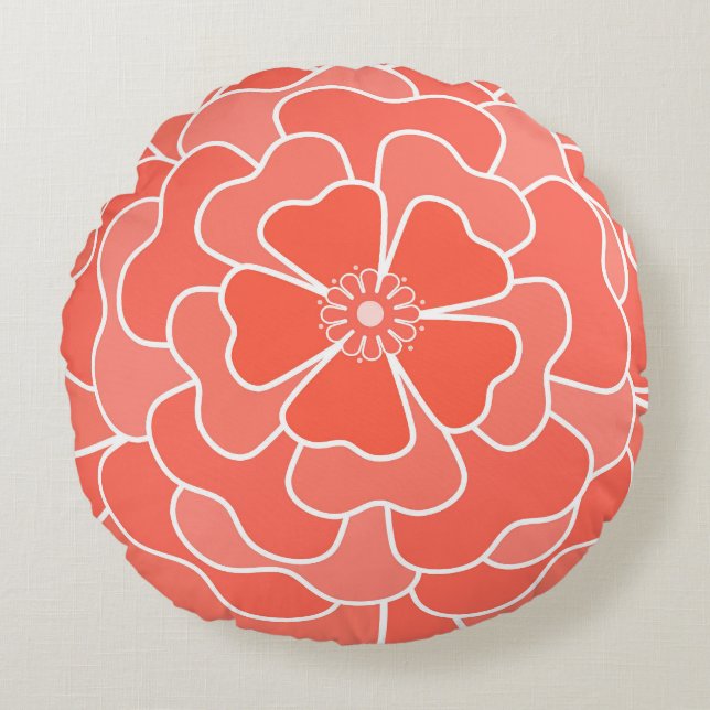 Orange abstract flower pattern round pillow (Front)