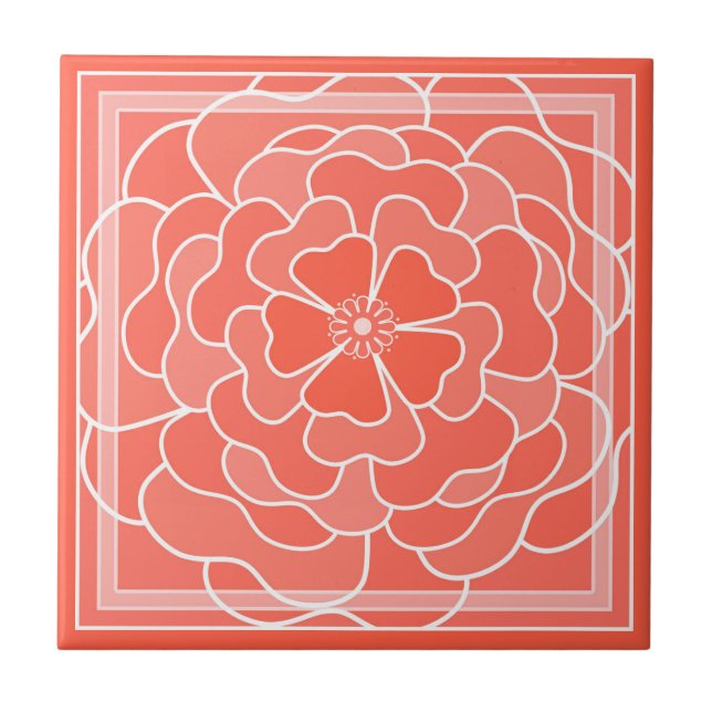 Orange abstract flower pattern tile (Front)