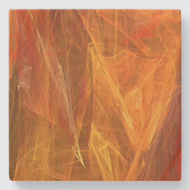 Orange Abstract Fractal Square Coaster (Front)