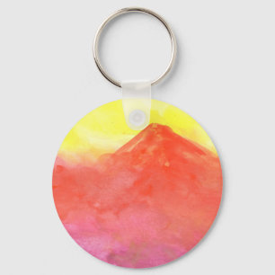 Orange Abstract Mountain Volcano Landscape Keychain