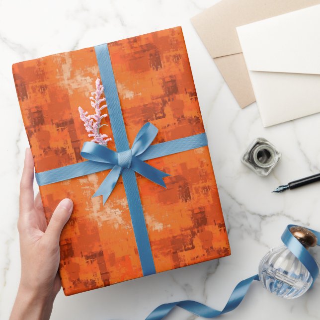 Orange Abstract Paint  Wrapping Paper (Gifting)