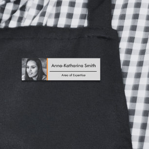 Orange Accents Profile Image Expertise Black Grey Name Tag