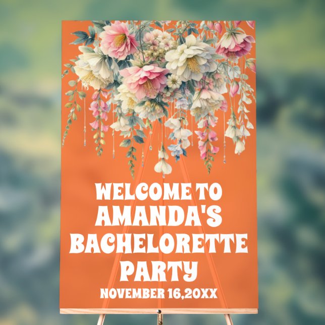Orange Acrylic Floral Bachelorette Welcome Sign (Neutral)