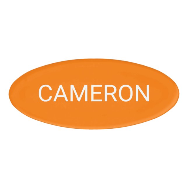 Orange Acrylic Oval Name Tag Magnetic Professional (Front)