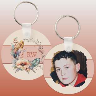 Orange add initial floral photo keychain