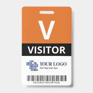 Orange Add Your Logo & Bar Code Visitor Badge