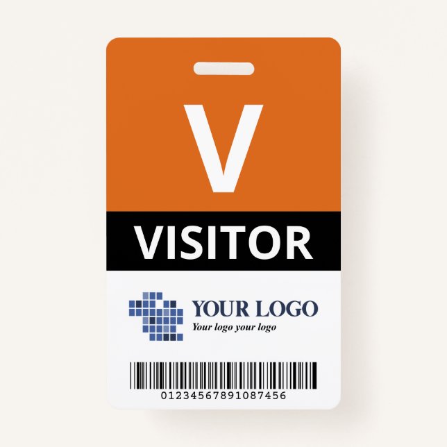 Orange Add Your Logo & Bar Code Visitor Badge (Front)