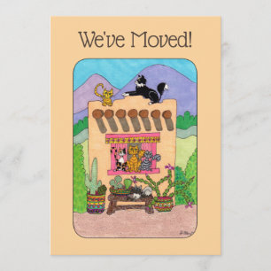 Orange Adobe House & Cats Moving Faire-part