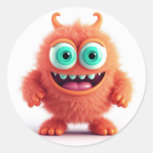 Orange Adorable Fuzzy Monster Classic Round Sticker