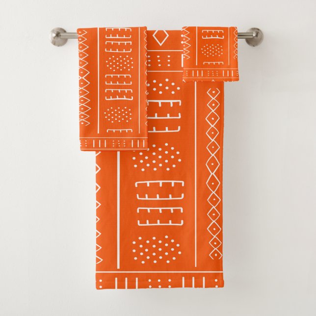 Orange African Tribal Design Bath Towel Set (Insitu)