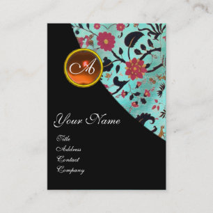 ORANGE AGATE DAMASK MONOGRAM 2 ,fuchsia,red,green Business Card