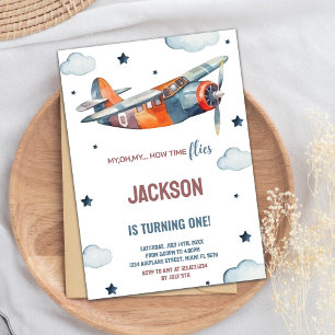 Orange Airplane Birthday Invitations