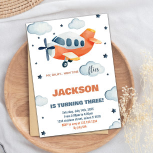 Orange Airplane Birthday Invitations