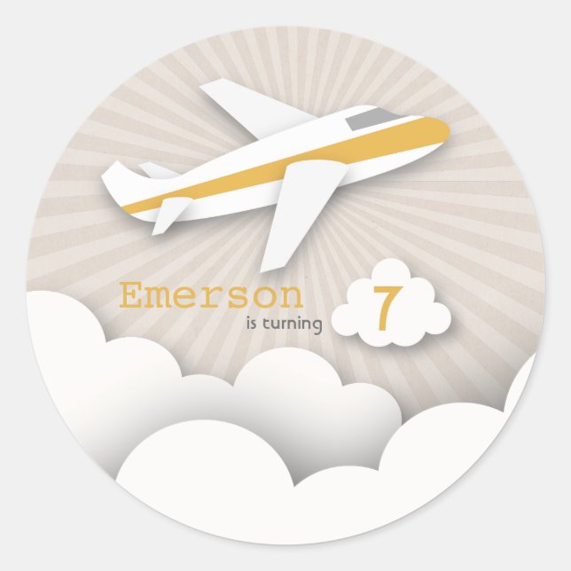 Orange Airplane Birthday Party Sticker (Front)