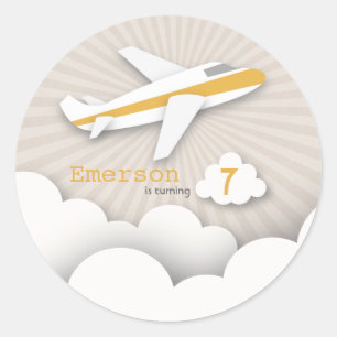 Orange Airplane Birthday Party Sticker