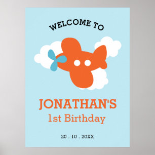 Orange Airplane Birthday Welcome Sign (Boy Party)
