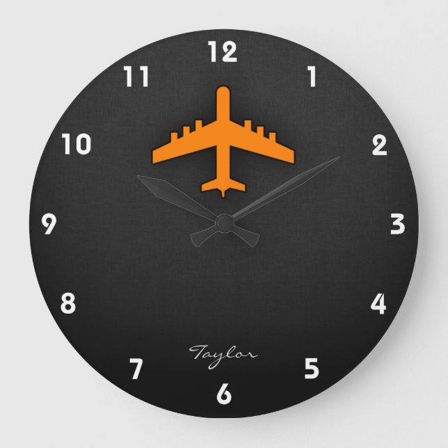Orange Airplane Large Clock (Front)