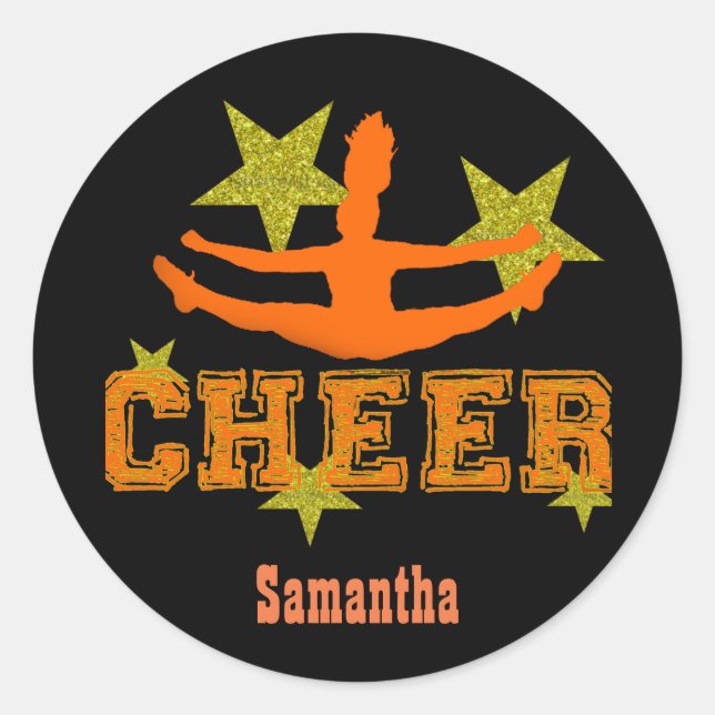 Orange Allstar cheerleader personalized stickers (Front)