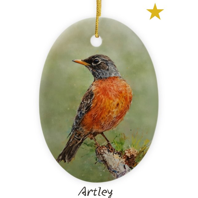 Orange American Robin Bird Painting Year Christmas Ceramic Ornament (Creator Uploaded)