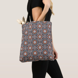 Orange ancient Islamic mandala pattern Tote Bag