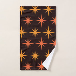 Orange and Amber Starburst Mid Century Modern    Hand Towel
