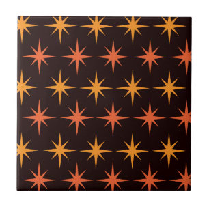 Orange and Amber Starburst Mid Century Modern  Tile