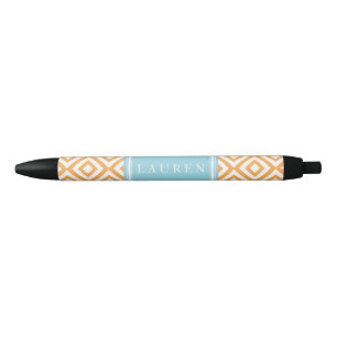 Orange and Aqua Diamonds Pattern Black Ink Pen