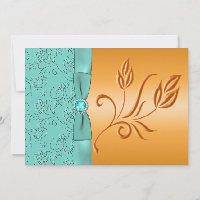 Orange and Aqua Floral Wedding Invitation (Front)