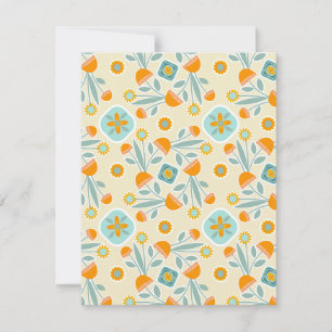 Orange and Aqua Folk Art Flower Bouquet Card