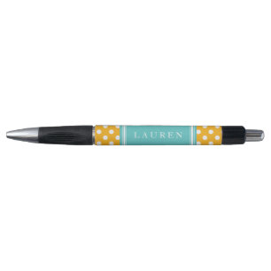 Orange and Aqua Polka Dots Pattern Pen