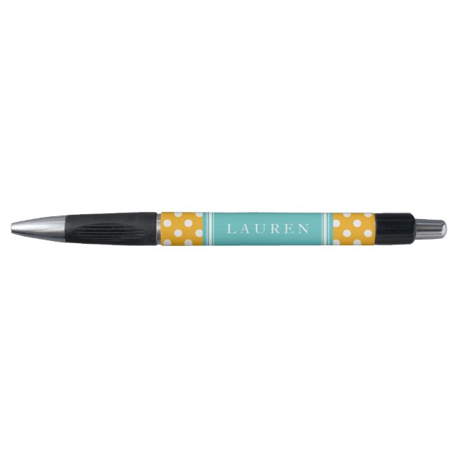 Orange and Aqua Polka Dots Pattern Pen (Front)