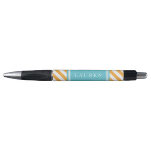Orange and Aqua Stripes Pattern Pen