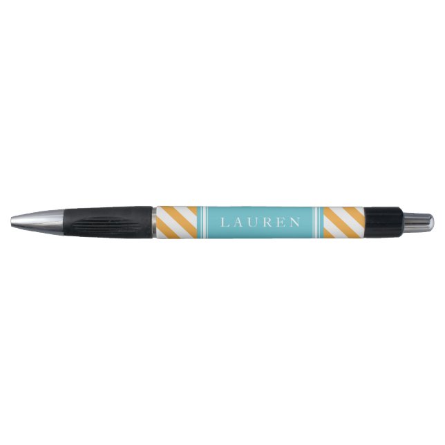 Orange and Aqua Stripes Pattern Pen (Front)