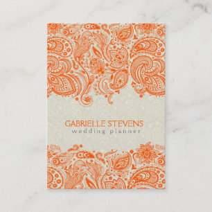 Orange And Beige Floral Paisley Lace Business Card