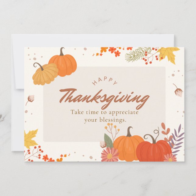 Orange And Beige Illustrative Happy Thanksgiving Holiday Card (Front)