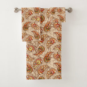 Orange And Beige Paisley Bath Towel Set