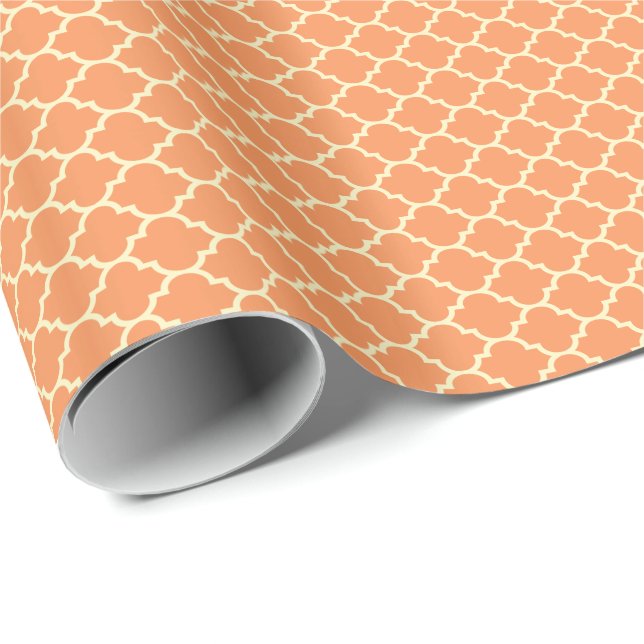 Orange And Beige Quatrefoil Pattern Wrapping Paper (Roll Corner)