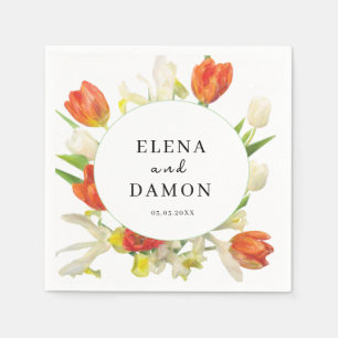 Orange and Beige Tulip Wedding Napkin