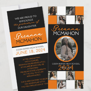 Orange and Black 9 Photo Graduation Announcement