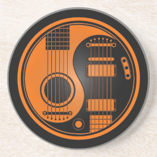 Orange and Black Acoustic Electric Guitars Yin Yan Coaster