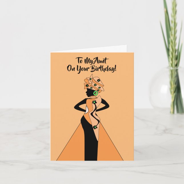 Orange and Black African American Lady Birthday Card (Front)
