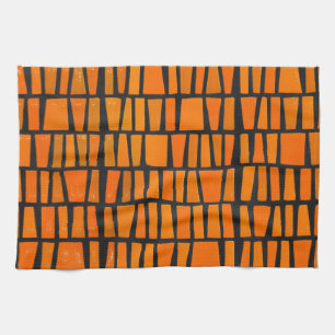 Orange and black african tribal pattern kitchen towel