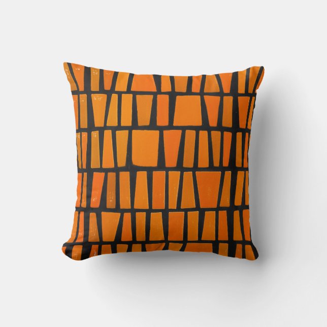Orange and black african tribal pattern throw pillow (Front)