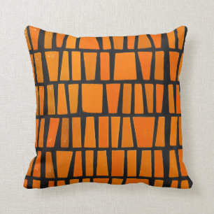 Orange and black african tribal pattern throw pillow