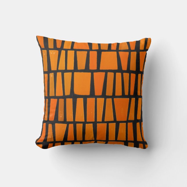 Orange and black african tribal pattern throw pillow (Front)