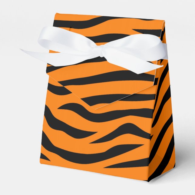 Orange and Black Animal Print Tiger Stripes Favor Box (Front Side)